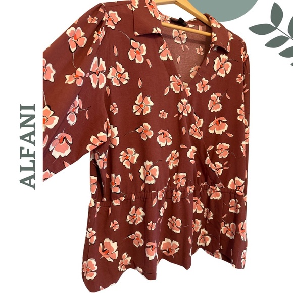 Alfani Faux Wrap Floral Long Sleeve Blouse Brick Red Pink Plus Size 3X - Picture 3 of 7